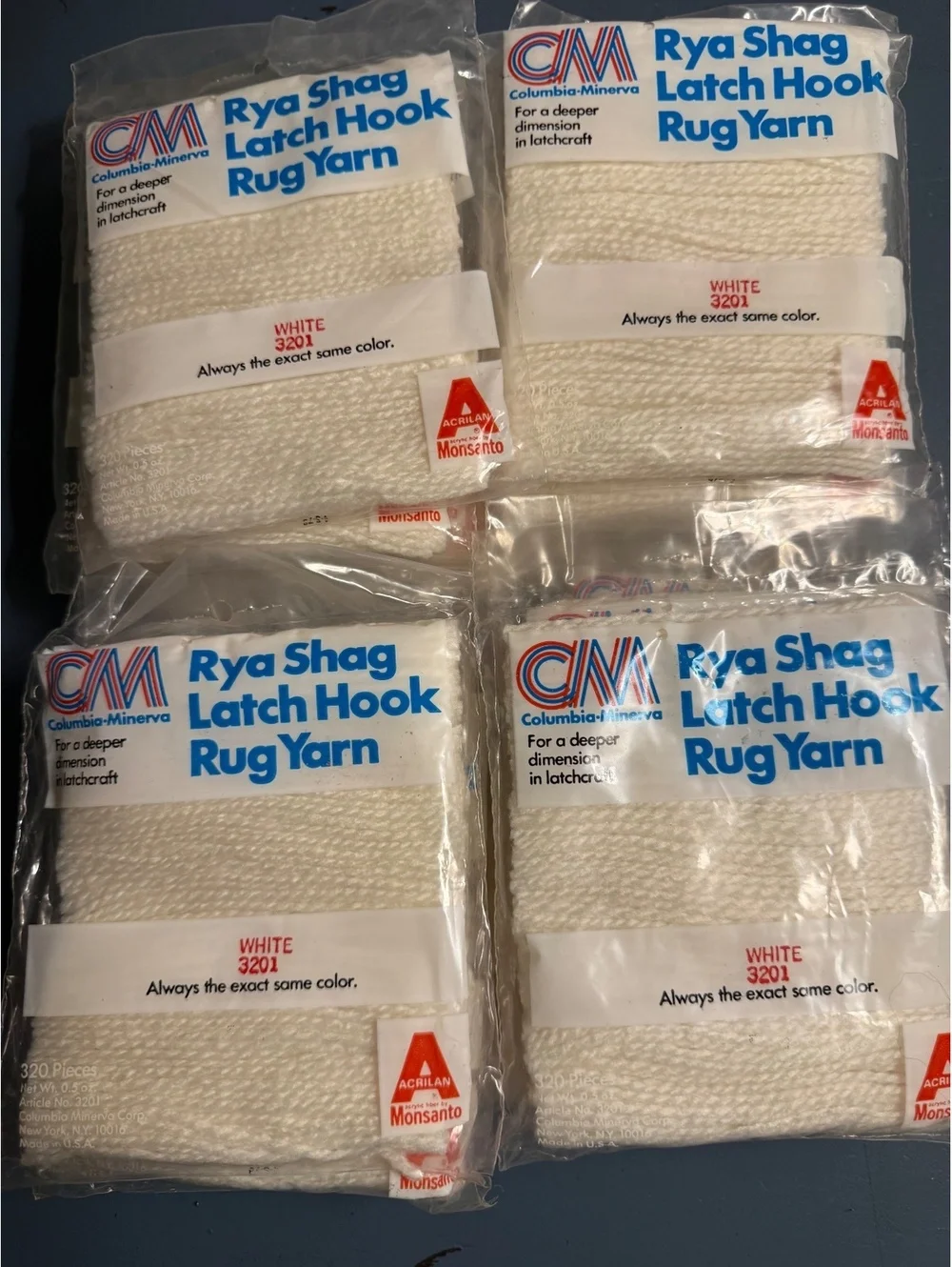 Lot of 20 Rya Shag Latch Hook Rug Yarn White 3201